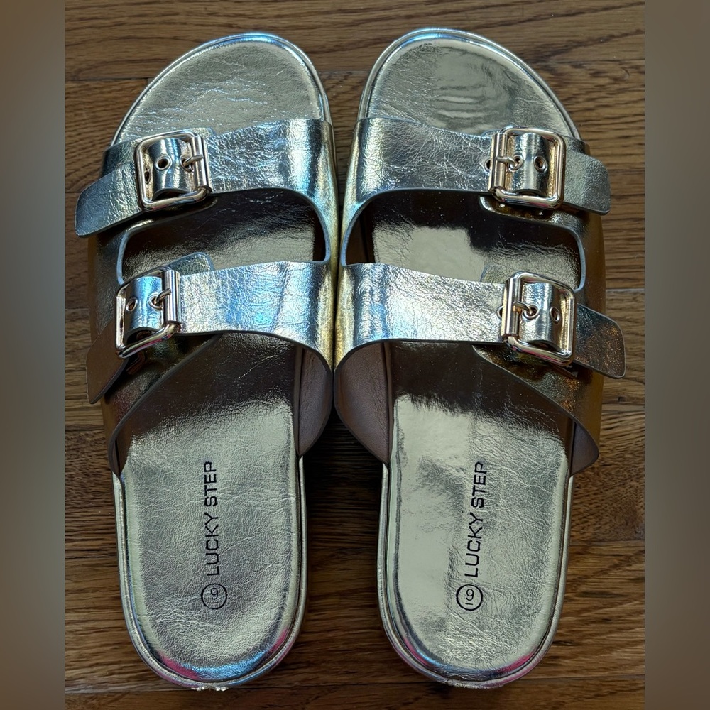 Lucky Step Gold Platform Sandals, Size 9, NWOT
